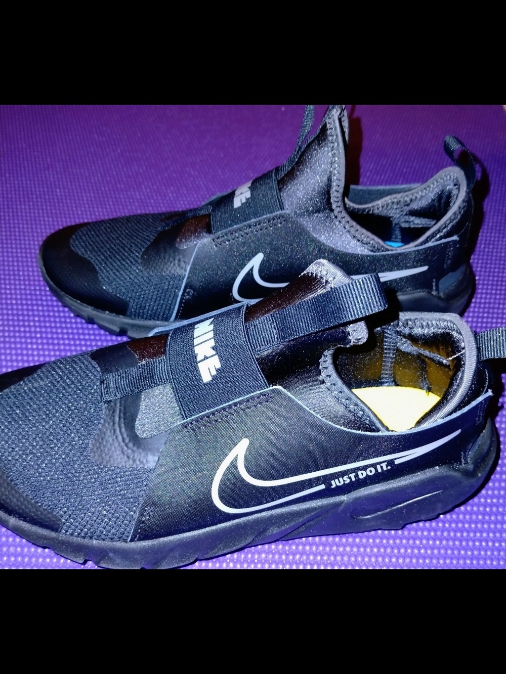 Nike Kids Black and White Slip-On Sneakers with Hook Strap